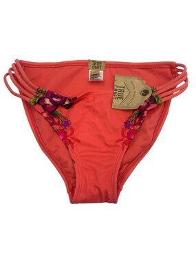 True Craft Womens Fleur De Fleur Bikini Bottoms Size S Pink Floral Side Strap